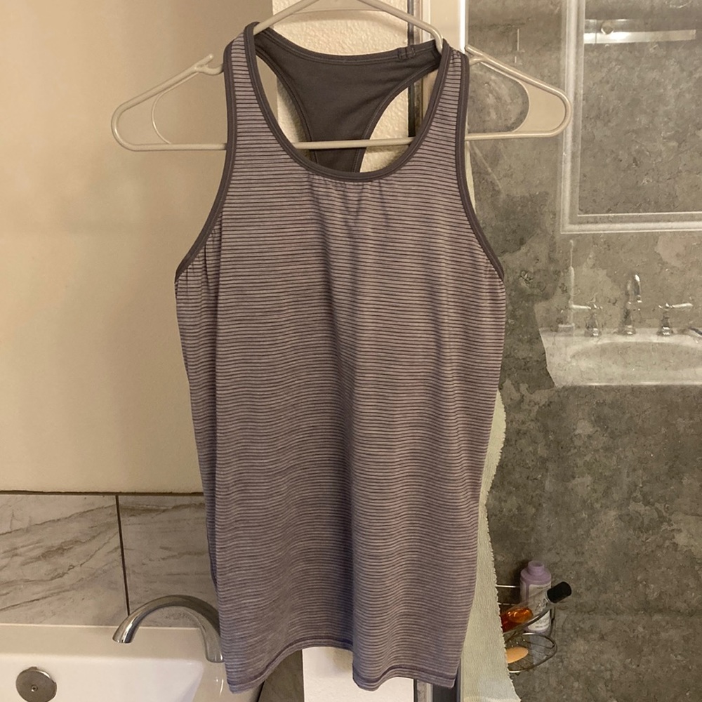 Grey stripe racerback, size 6 built in bra